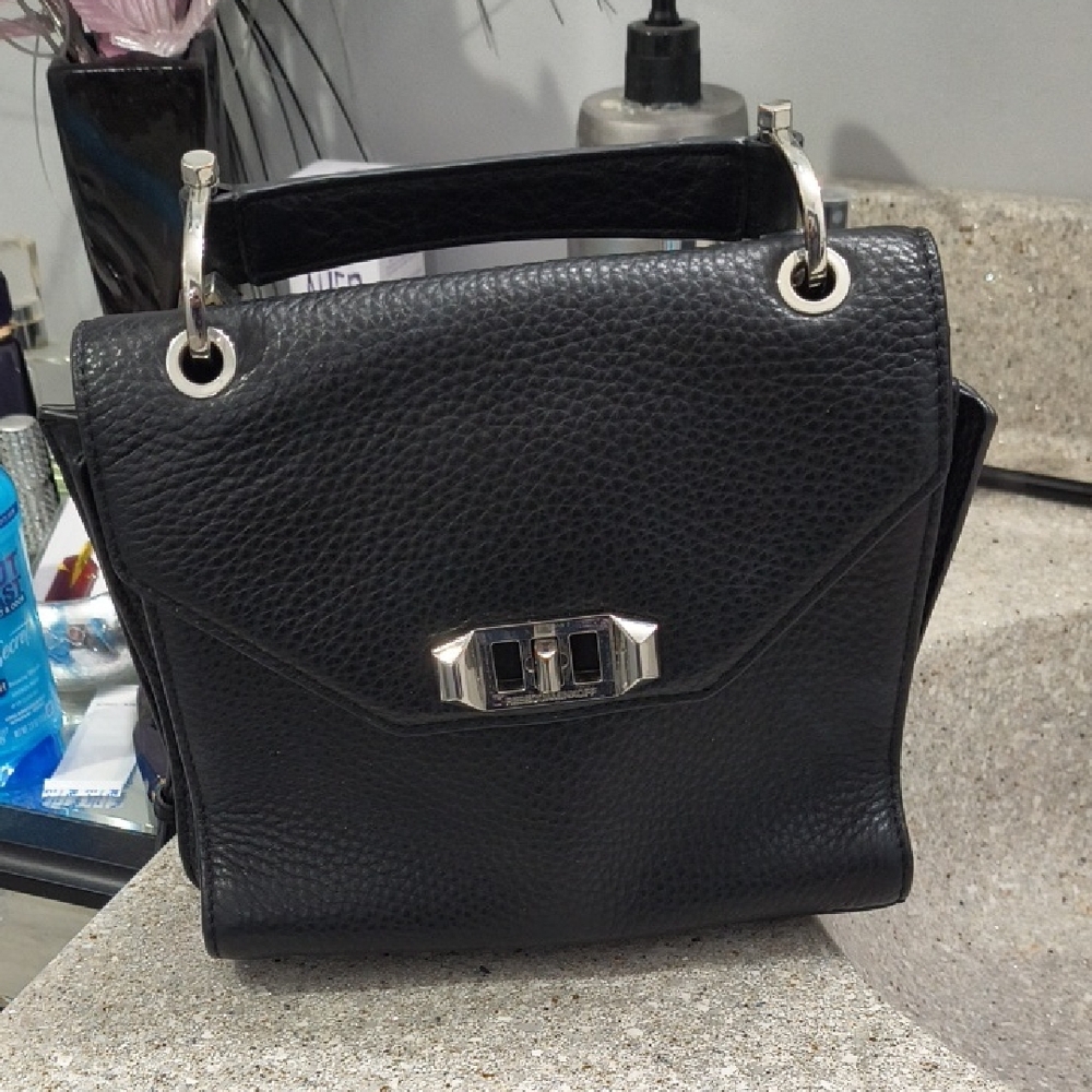 Rebecca Minkoff Black Leather Satchel with Silver Hardware.St Tropez